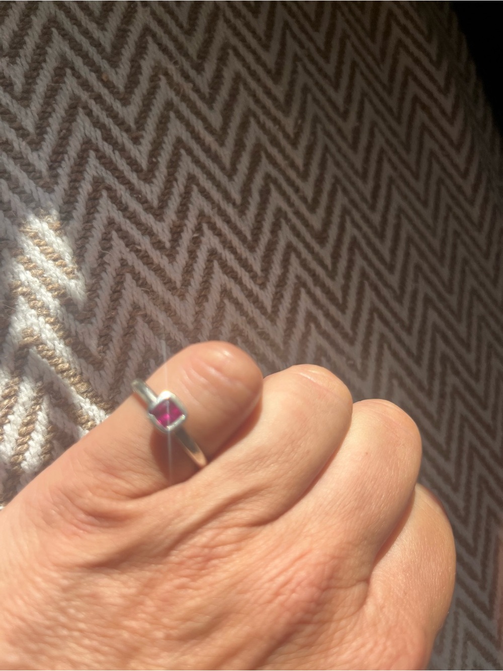 Sterling Silver Ruby Square Gem Bezel Ring - Picture 2 of 2